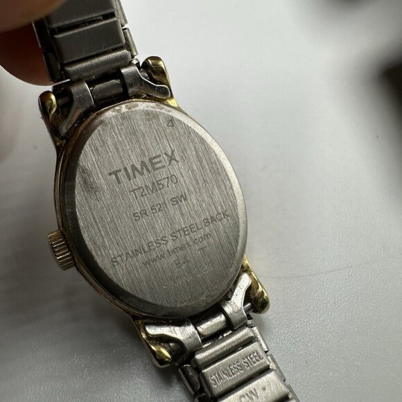 3/$30 Timex Cavatina Watch Women Silver/ Gold Oval Stretch Band Working 5.5" - Picture 3 of 11
